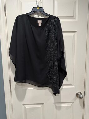 Chico's Black Rhinestone Draped Poncho Blouse
